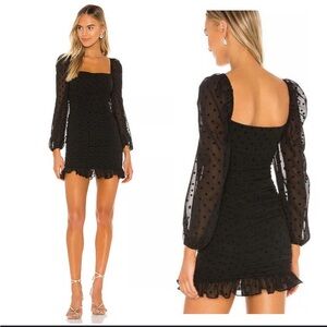 NWT Lovers + Friends Ariel Mini Dress Puff Sleeve Black polka Dot